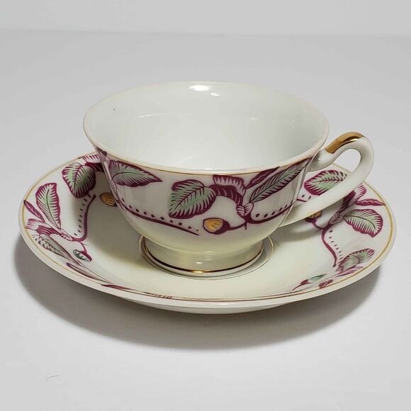 Small Cup and Saucer Leaves Vintage Japan Vintage - Picture 2 of 9